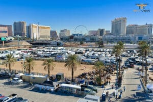 Aerial view of the Masters Tour event at the Rio Hotel and Casino with the Las Vegas skyline and High Roller Ferris wheel in the background—perfect for any Las Vegas photo gallery.